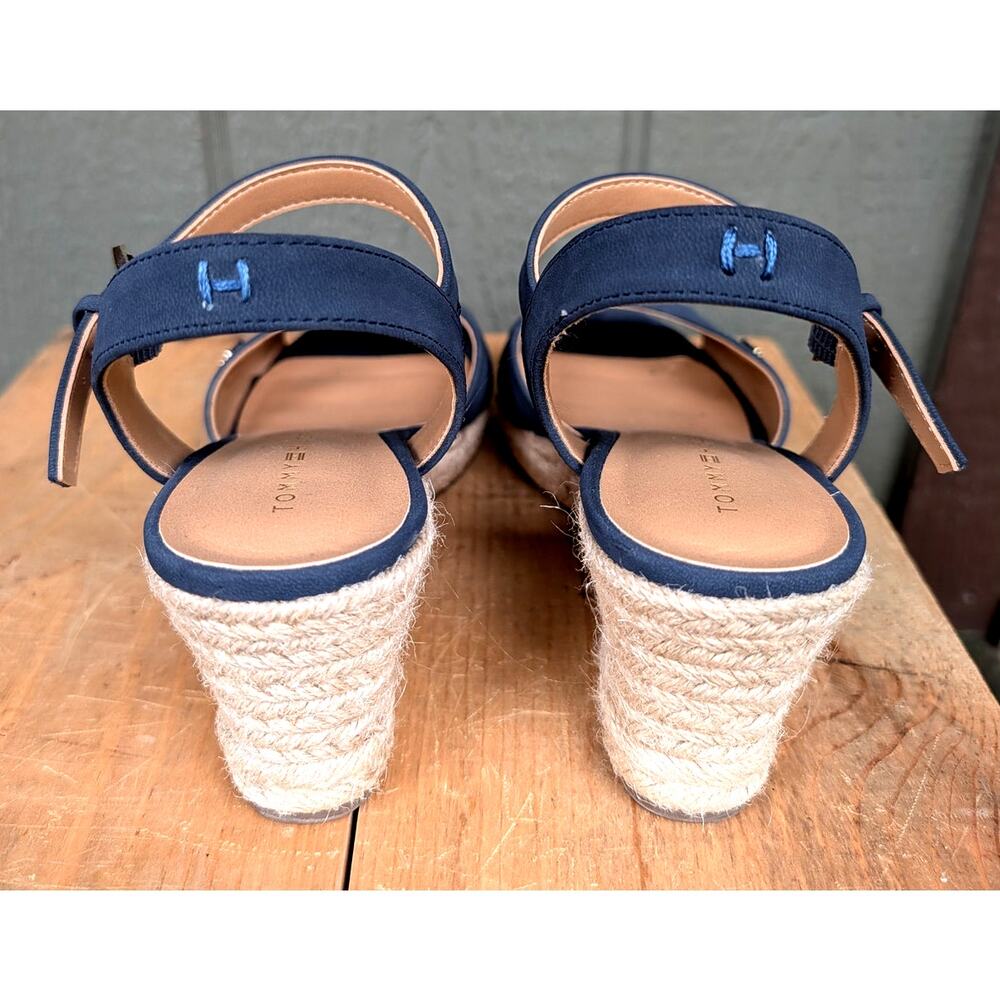 Tommy Hilfiger Gallie wedge espadrille sandals Navy Blue Size 6.5 LIKE NEW - Picture 4 of 8
